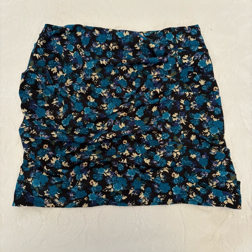Zara Blue Floral Multicolored Rouched Mini Skirt Size Large - Picture 2 of 11